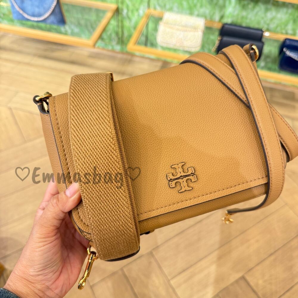Tory Burch Thea Flap Crossbody 170477 Pebbled Leather Tiramisu $475